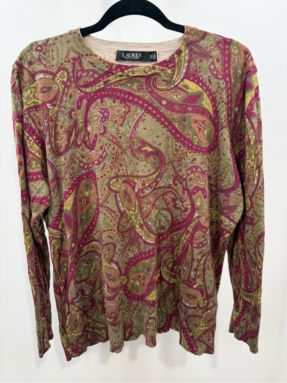 Lauren Ralph Lauren Multicolor Paisley Print Long Sleeve Knit Top Size 1X